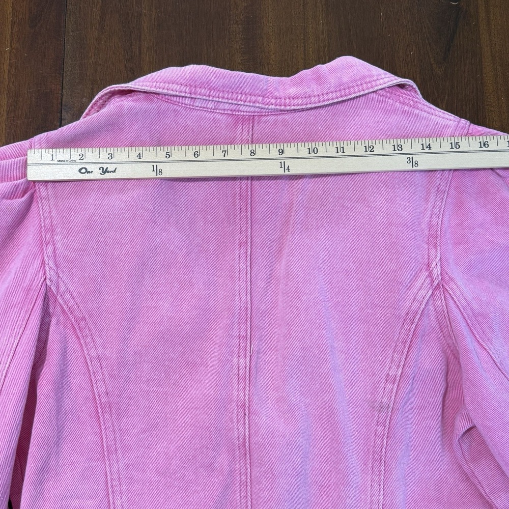Savanna Jane Womens Pink Denim Double Breasted Blazer Jacket Size M Puff Sleeve - Picture 8 of 12